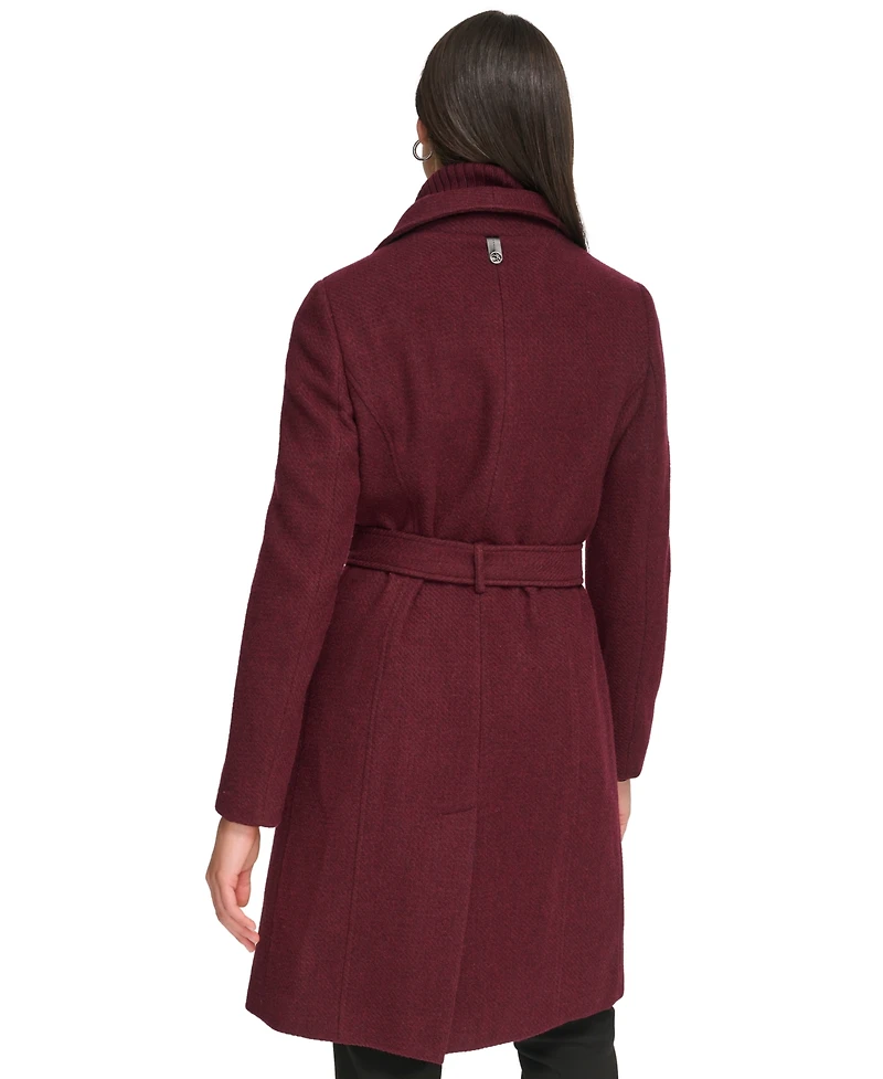 Calvin Klein Womens Wool Blend Belted Wrap Coat