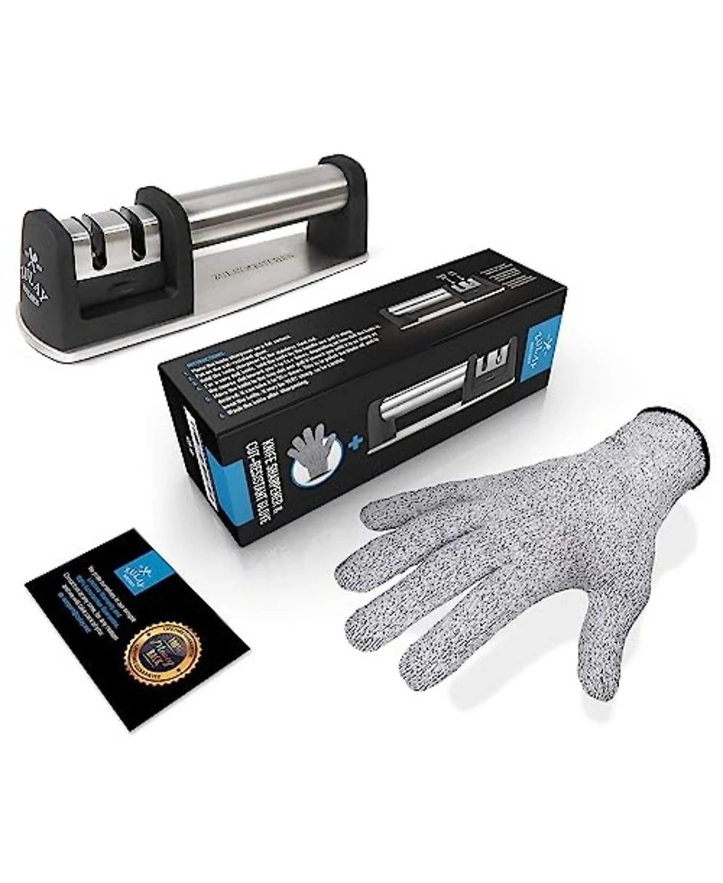 Zulay Kitchen Knife Sharpener & Cut-Resistant Glove (2-Stage Knife Sharpening)