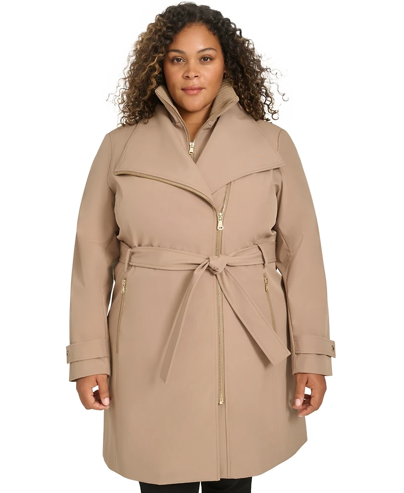 Calvin Klein Plus Belted Long-Sleeve Wrap Coat, Created for Macy's
