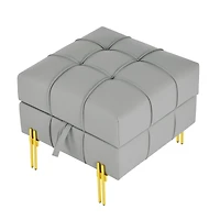 22 inches Anti-scratch Leather Storage Ottoman, Pet Friendly Entryway Bench with Golden Stainless Steel Legs, Gray