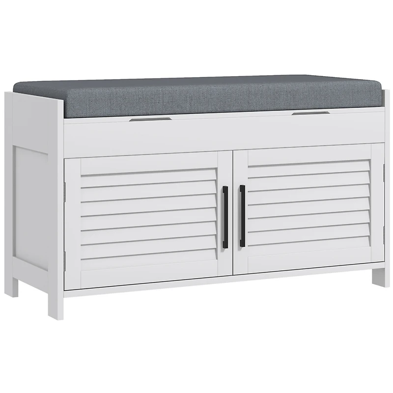 Shoe Bench, Entryway Bench with Shoe Storage, Cushion, Hidden Compartments, Adjustable Shelves and Shutter Doors, 35.4" Shoe Organizer for Entryw