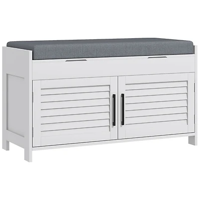 Shoe Bench, Entryway Bench with Shoe Storage, Cushion, Hidden Compartments, Adjustable Shelves and Shutter Doors, 35.4" Shoe Organizer for Entryw