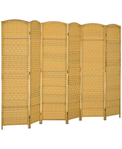 6 Panel Room Divider, 6' Tall Folding Privacy Screen, Hand-Woven Freestanding Wall Partition for Home Office, Bedroom, Nature Wood