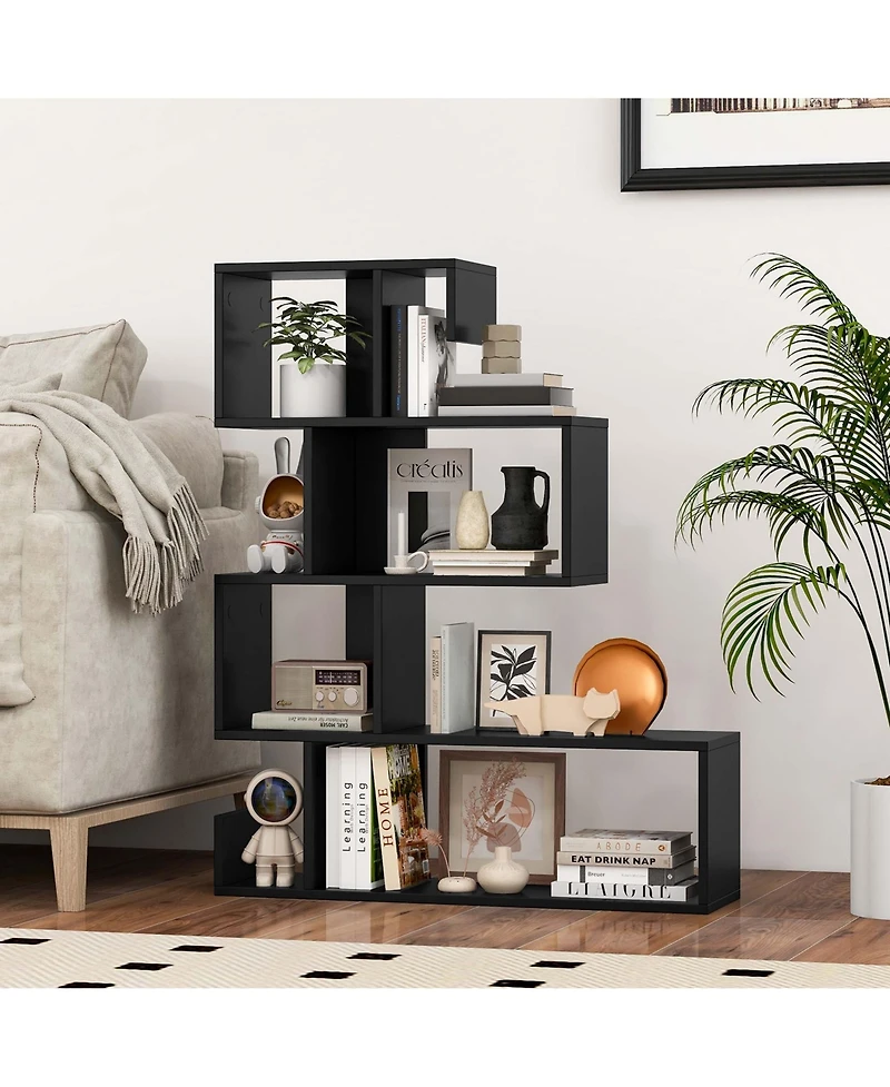 Costway 1 Pcs 5-Tier S-Shaped Bookshelf with Open Cubes Anti-Toppling Kits Freestanding Bookcase