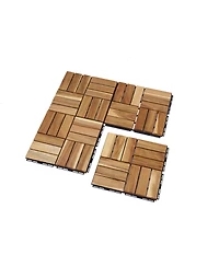 10 Pcs Interlocking Deck Tiles Checker Pattern, 12" x 12" Square Yellow Acacia Hardwood Outdoor Flooring for Patio, Bancony, Pool Side,...