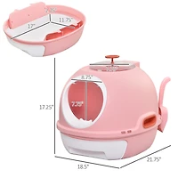Covered Litter Box, Litter Box with a Lid, Scoop Enclosed Drawer & Skylight for Cats That's Easy to Clean, Pink