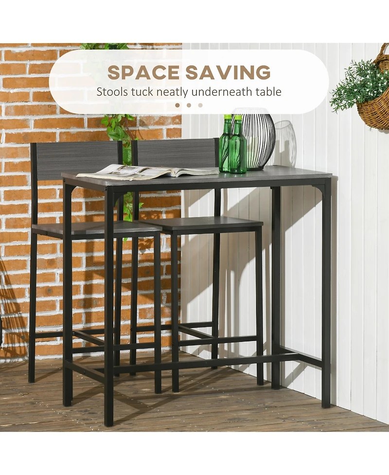 3 Piece Bar Table and Chairs, Industrial Dining Table Set for 2, Counter Height Kitchen Table with Bar stools, Breakfast Table Set for 2 for Small Spa