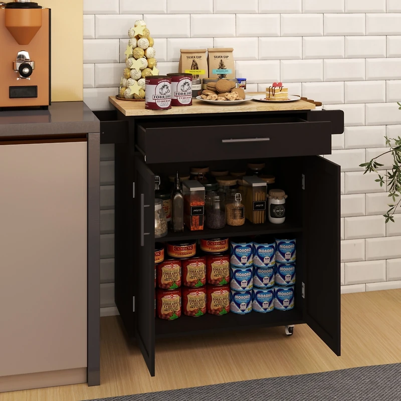 Streamdale Rolling Kitchen Cart with Drawer, Doors, Shelves, Towel & Seasoning Racks
