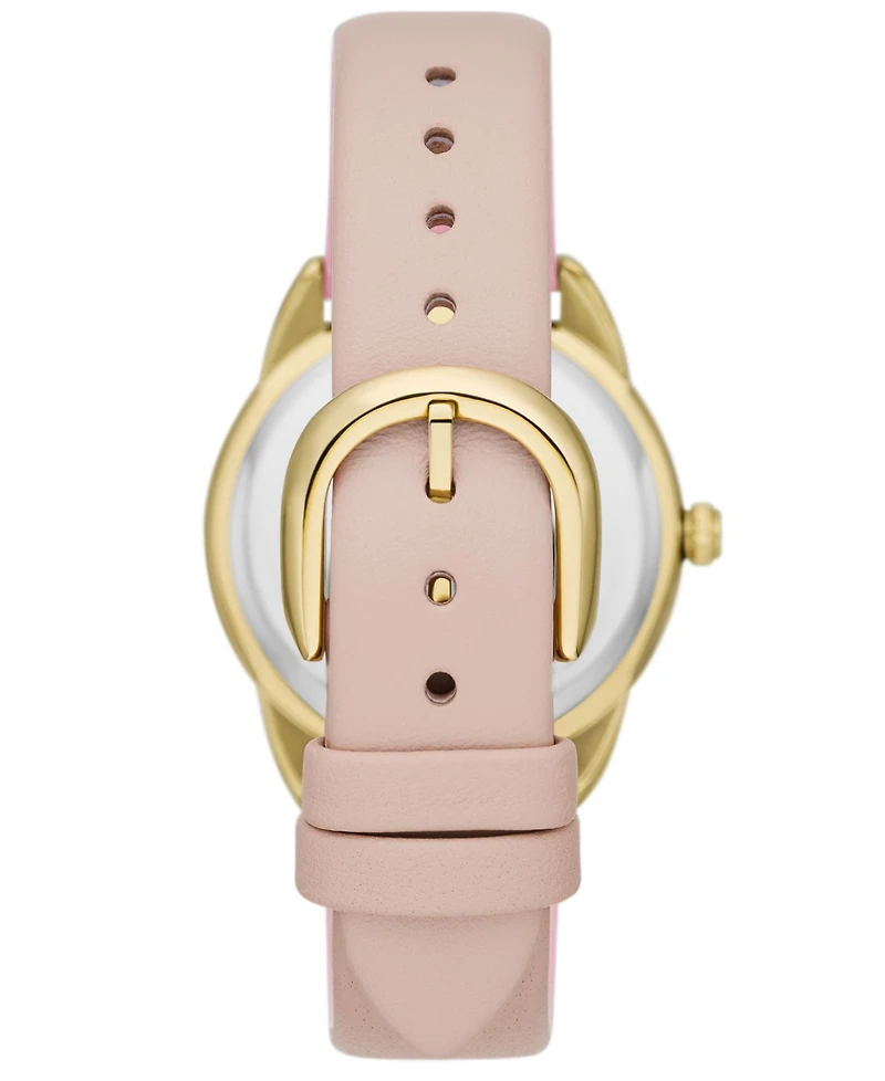 Kate Spade New York Women's Crosstown Three-hand Gold-Tone Pink Leather Watch 34mm