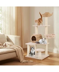 59" Cattail Cat Tower with Sisal Scratching Posts Perch Condo Soft Hammock Indoor