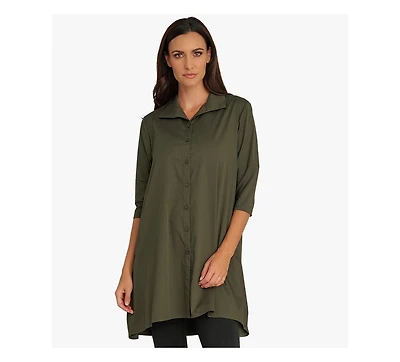 Stella Carakasi Women's 3/4 Sleeve Button-Front Cotton Poplin And Jersey Shirt Top Tiburon Tunic Icon