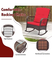 Costway 3 Pcs Patio Rocker Set Outdoor Wicker Rocking Chairs with Double-Layer Coffee Table