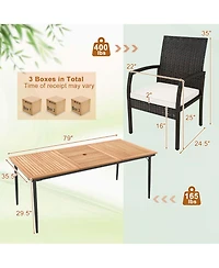 Costway 9 Pcs Patio Dining Set Outdoor Acacia Wood Dining Table with 1.9" Umbrella Hole