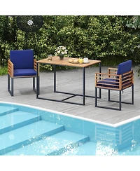 Costway 3 Pcs Patio Dining Table Set with Bistro Chairs Large Coffee Table Seat Cushions
