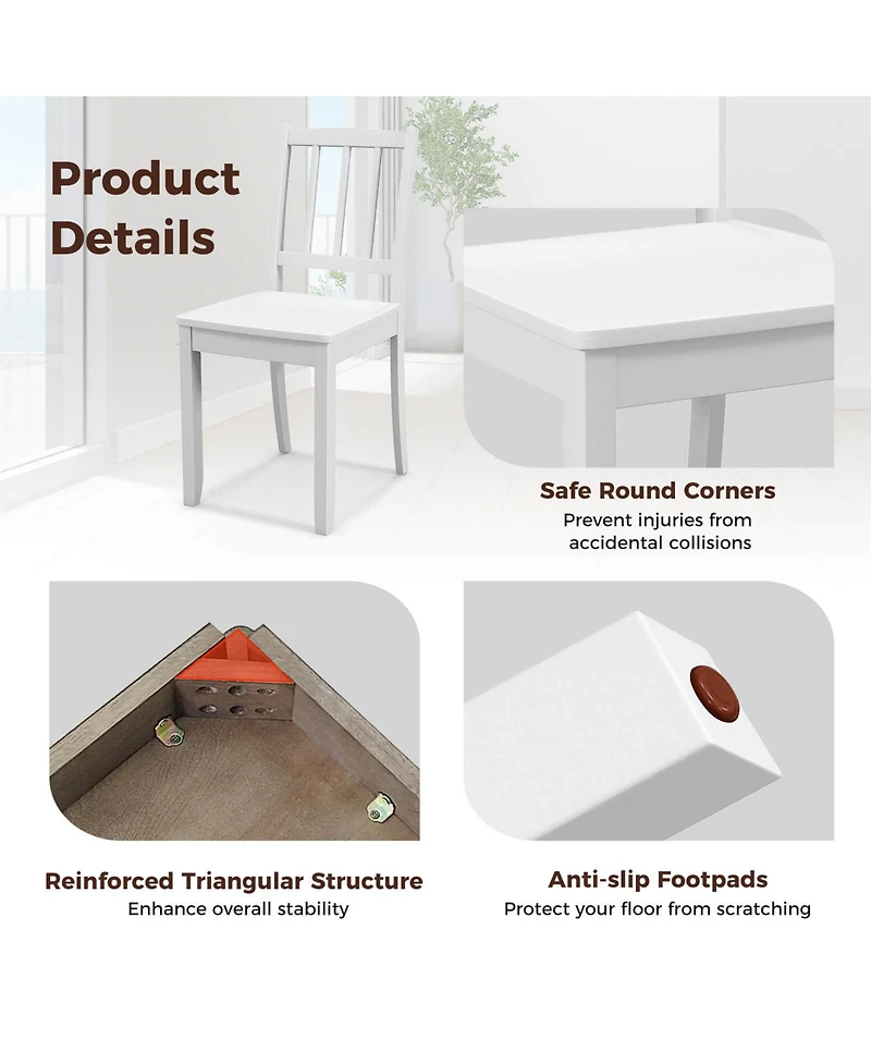 Wood Dining Chair Set of 2 with Rubber Wood Legs Curved Backrest for Kitchen