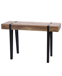 LuxenHome Oak Finish Mdf Wood Black Metal Console Entry Table