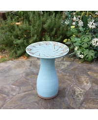 LuxenHome Powder Blue Vintage Spiral Ceramic 20-In Tall Birdbath