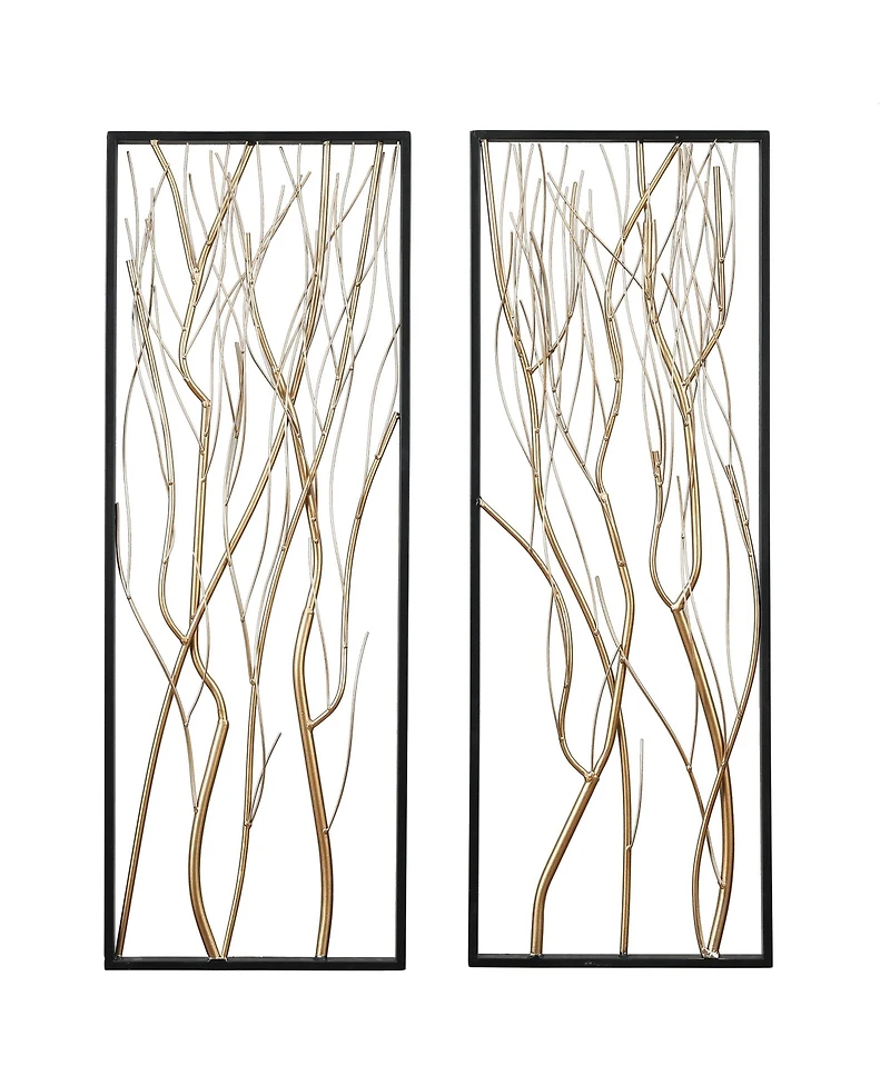 LuxenHome Gold Metal Branch Wall Decor, Set of 2