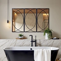 LuxenHome 3-Piece Black Metal Rectangular Wall Mirror Set Large Vanity Bathroom Mirror Accent Decor