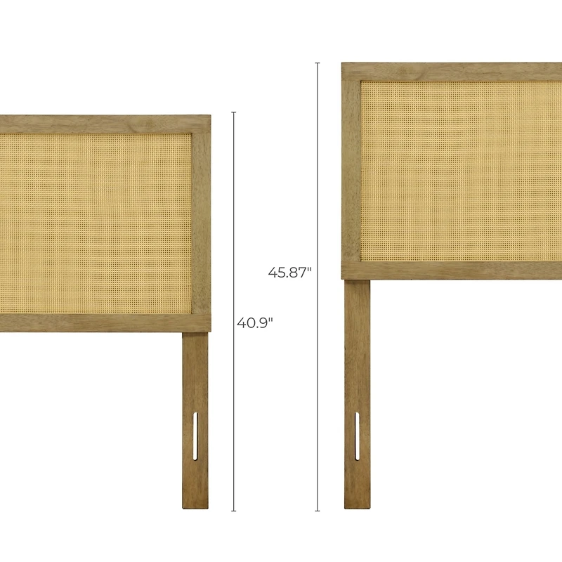 LuxenHome Natural Finish Rubberwood with Rattan Panel Headboard, Queen