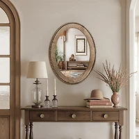 LuxenHome 32-Inch Cameo Wood Framed Accent Wall Mirror Large Oval Wall Mounted Mirror Farmhouse Wall Decor