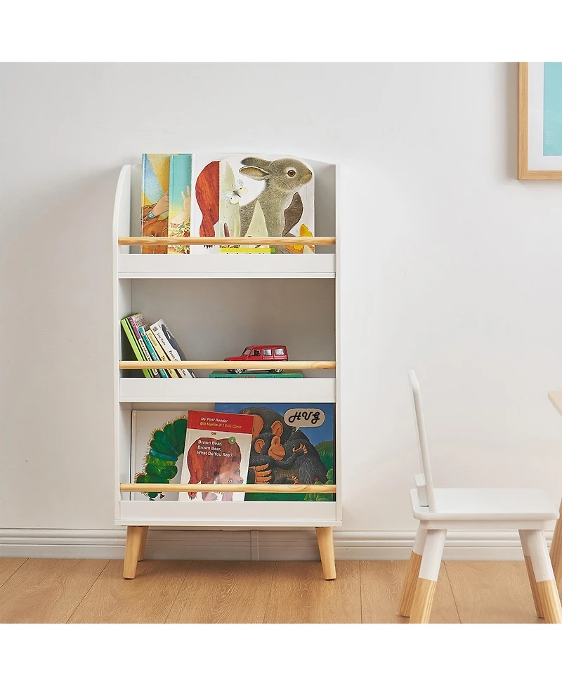LuxenHome Children's Multi-Functional 3-Shelf Bookcase Toy Storage Bin, White