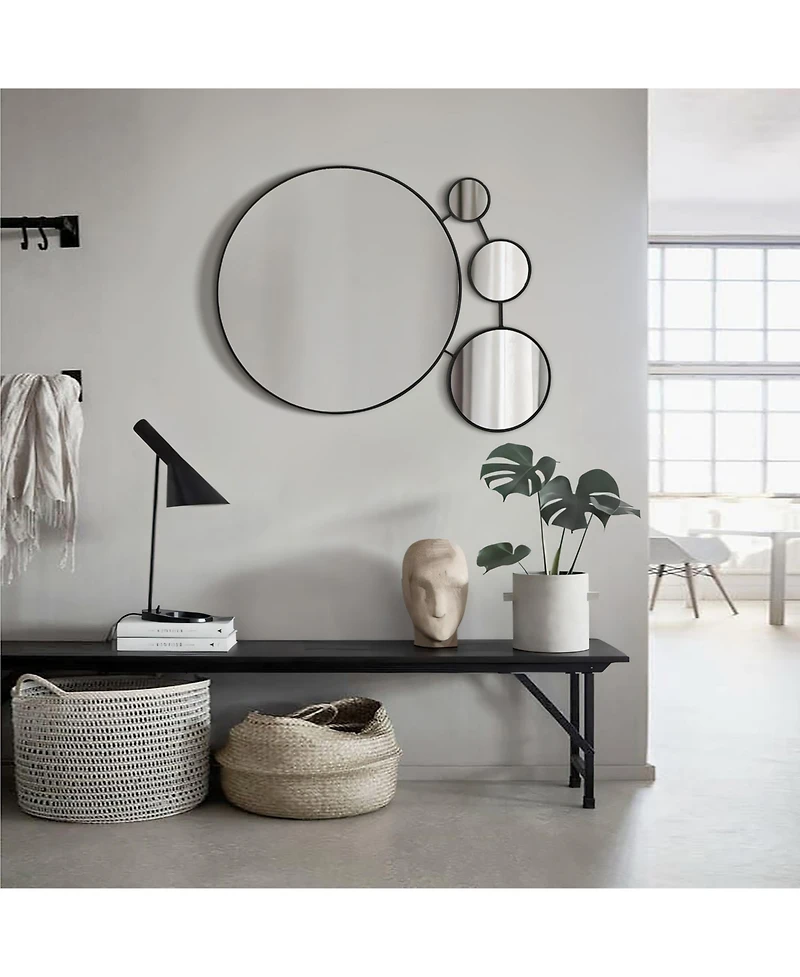 LuxenHome Circles Black Metal Frame Round Wall Mirror