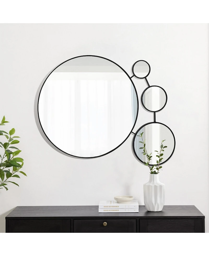 LuxenHome Circles Black Metal Frame Round Wall Mirror