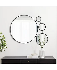 LuxenHome Circles Black Metal Frame Round Wall Mirror