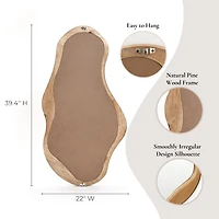 LuxenHome Natural Pine Wood Frame Irregular Oval Wall Mirror Decor Wall Mounted Accent Hanging Mirror