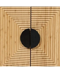 LuxenHome Mid Century Modern Boho 2-Door Black Bamboo Strips Accent Buffet Cabinet with Storage