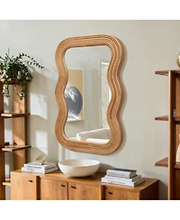 LuxenHome 39-Inch Tall Rectangular Natural Cork Wood Wavy Frame Accent Wall Mirror