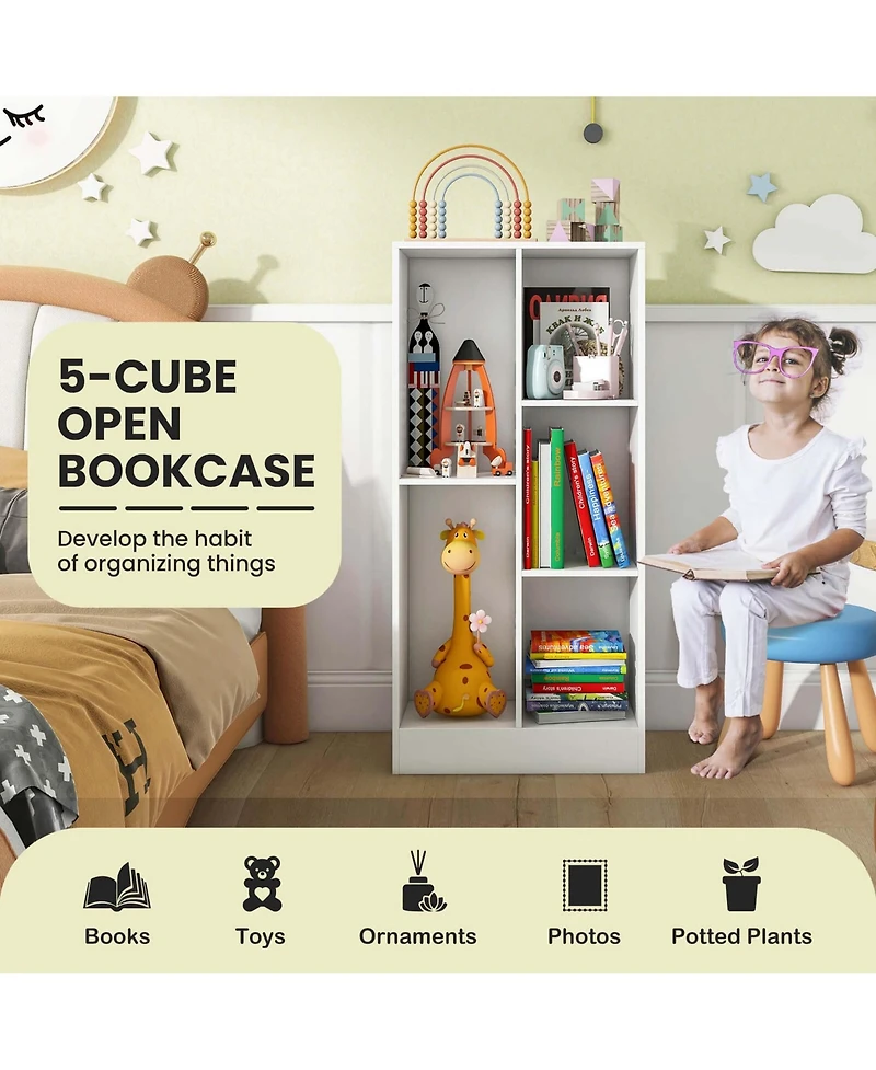 5-Cube Bookcase for Kids 41" Wooden Toy Storage Organizer for Kid's Room