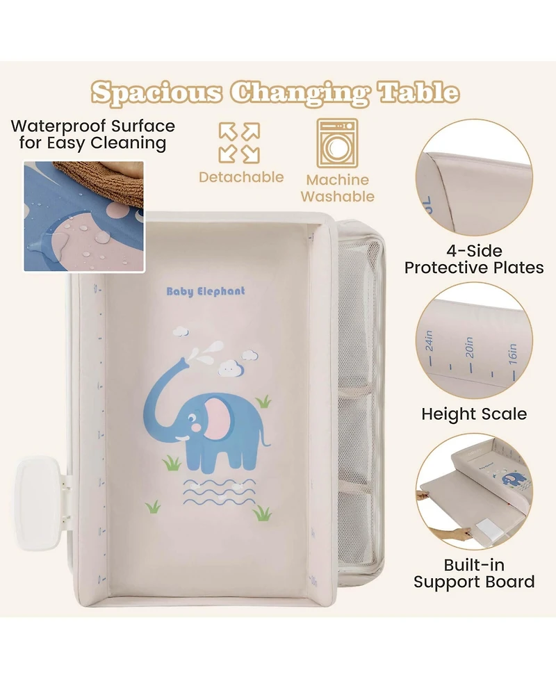 Costway Portable Baby Changing Table with Wheels Adjustable Height Large Storage Rack