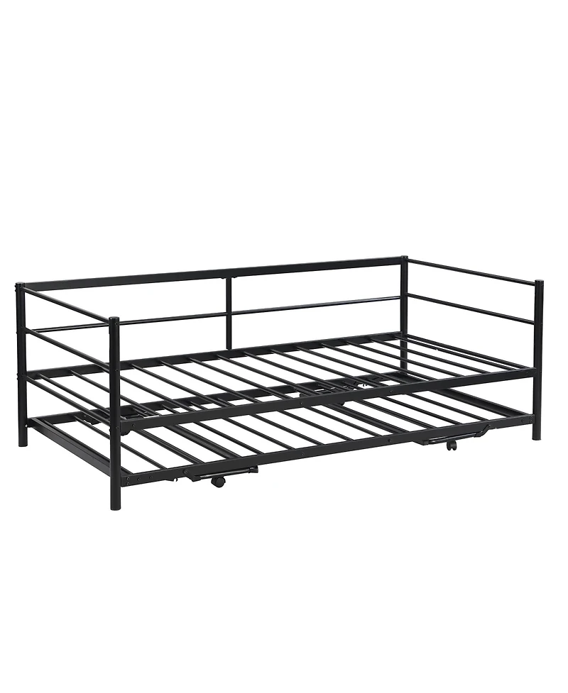 Metal Daybed with Pop-Up Trundle – Adjustable Guest Bed Frame for Small Spaces & Sleepovers