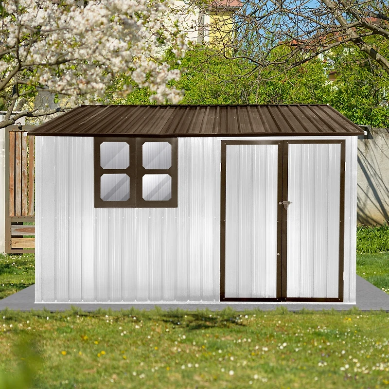 Streamdale 10'x8' Metal Garden Shed with Window, White+Coffee