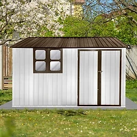 Streamdale 10'x8' Metal Garden Shed with Window, White+Coffee
