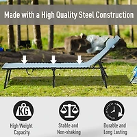 Folding Chaise Lounge Pool Chair, Patio Sun Tanning Chair, Outdoor Lounge Chair w/ 4-Position Reclining Back, Pillow, Breathable Mesh & Bungee Seat fo