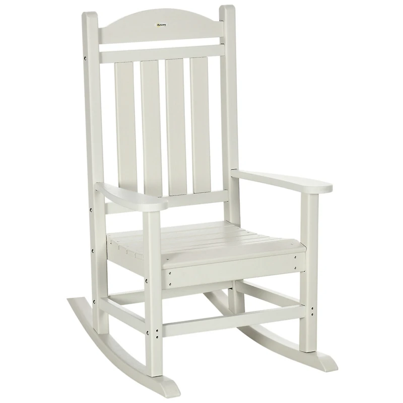 Outdoor Rocking Chair, All Weather-Resistant Hdpe Rocking Patio Chairs with Rustic High Back, Armrests, Oversized Seat and Slatted Backrest, 350lbs We