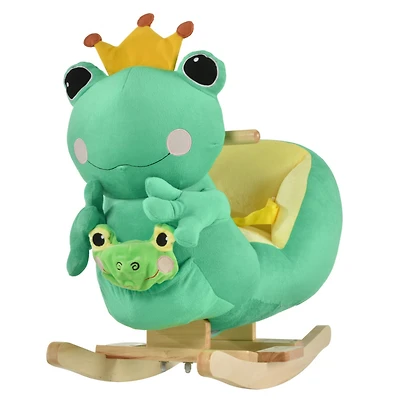 Kids Ride-On Rocking Horse Toy Frog Style Rocker with Fun Music, Seat Belt & Soft Plush Fabric Hand Puppet for Children 18-36 Months