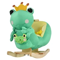 Kids Ride-On Rocking Horse Toy Frog Style Rocker with Fun Music, Seat Belt & Soft Plush Fabric Hand Puppet for Children 18-36 Months