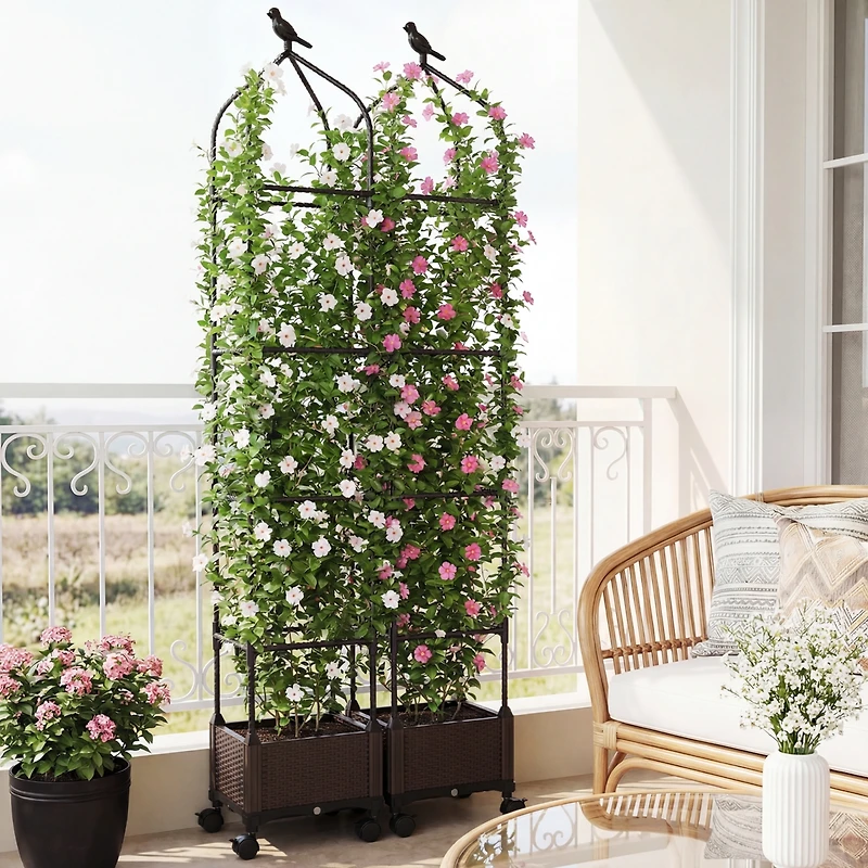 1 Pcs Raised Garden Bed Tomato Cage Planter Box with Pe-Coated Metal Trelli Wheels