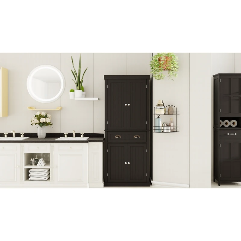 71" Kitchen Pantry Storage Cabinet, with 4 Doors, Drawer, 2 Adjustable Shelves, Freestanding Cupboard for Dining Room Living Room, Laundry-Black
