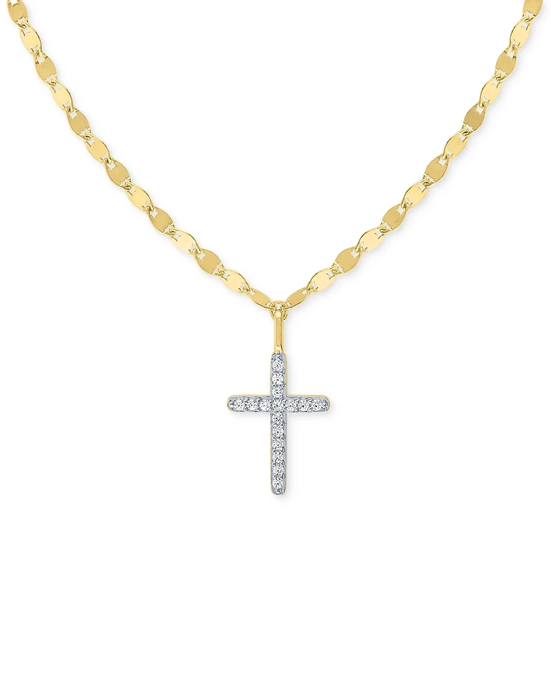Diamond Cross 18" Pendant Necklace (1/10 ct. t.w.) in 14k Gold-Plated Sterling Silver