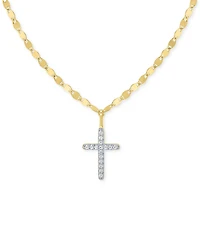 Diamond Cross 18" Pendant Necklace (1/10 ct. t.w.) in 14k Gold-Plated Sterling Silver