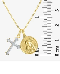 Diamond Cross & Saint Medallion 18" Pendant Necklace (1/10 ct. t.w.) in 14k Gold-Plated Sterling Silver