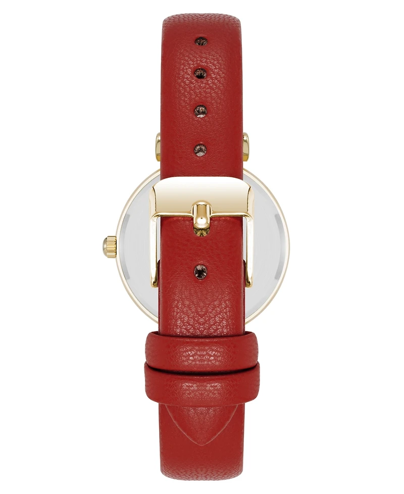 Anne Klein Women's Quartz Round Easy to Read Red Faux Leather and Gold-Tone Alloy Metal Watch, 32mm