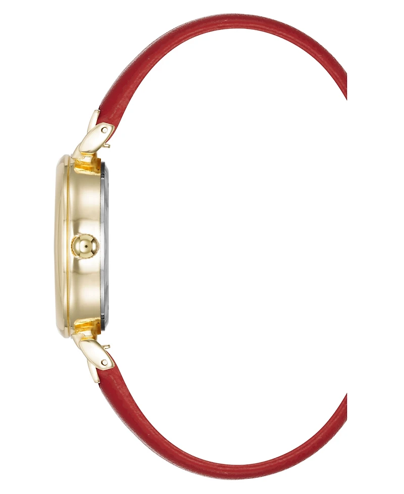 Anne Klein Women's Quartz Round Easy to Read Red Faux Leather and Gold-Tone Alloy Metal Watch, 32mm