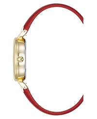 Anne Klein Women's Quartz Round Easy to Read Red Faux Leather and Gold-Tone Alloy Metal Watch, 32mm