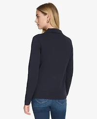 Nautica Jeans Women's Solid Button V Neck Polo Sweater